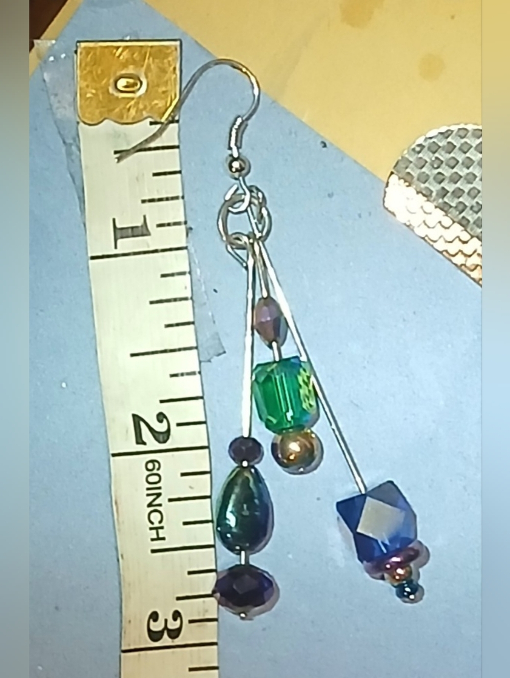 Hand Crafted Multicolor Bead Drop Earrings - Green & Blue